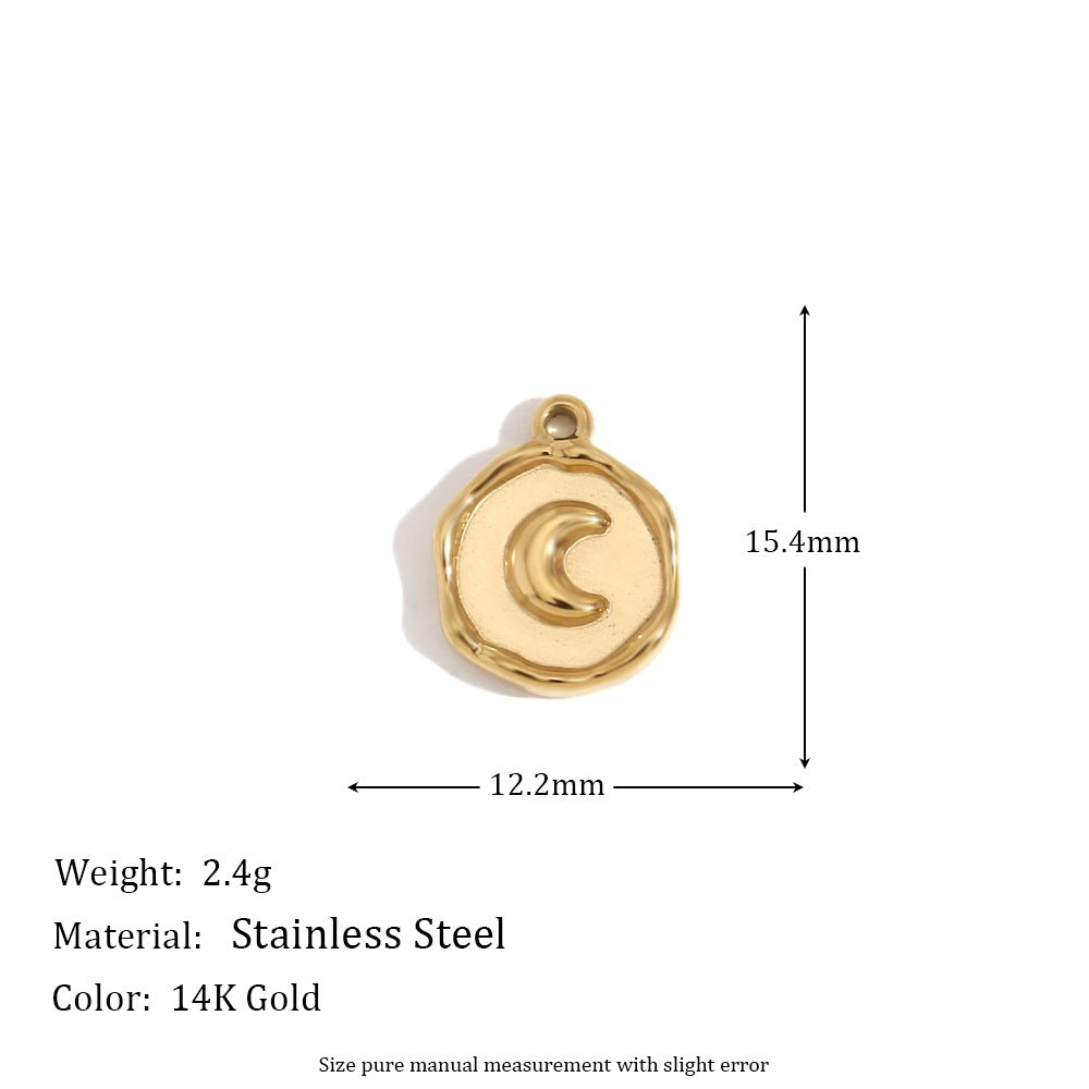 Minimalist Geometric Pendant with 14K Gold Plated Stainless Steel Round Heart Shape and Greek Key Pattern for DIY Jewelry Making