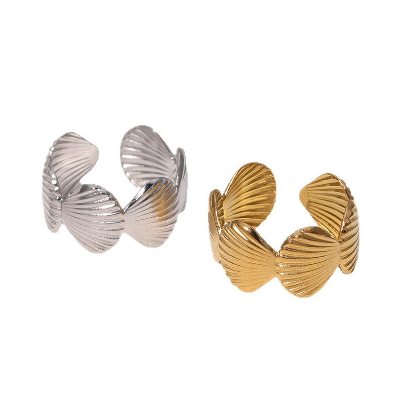 Anello Aperto a Conchiglia Geometrica Minimalista in Acciaio Inossidabile Placcato Oro 18K da Donna