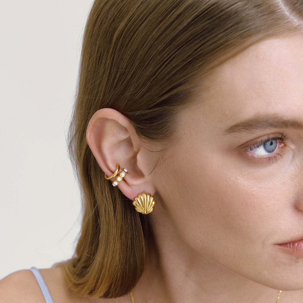 Minimalist Geometric Shell Stainless Steel PVD Gold Plated Earrings for Women
