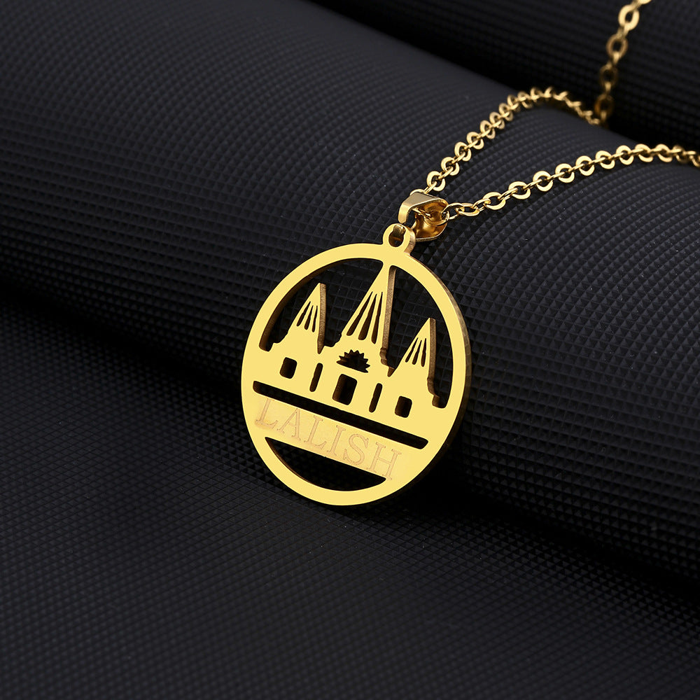 Collar con Colgante Geométrico de Estilo Étnico en Acero Inoxidable con Dije de Acero Titanio y Acabado Galvanizado para Uso Unisex