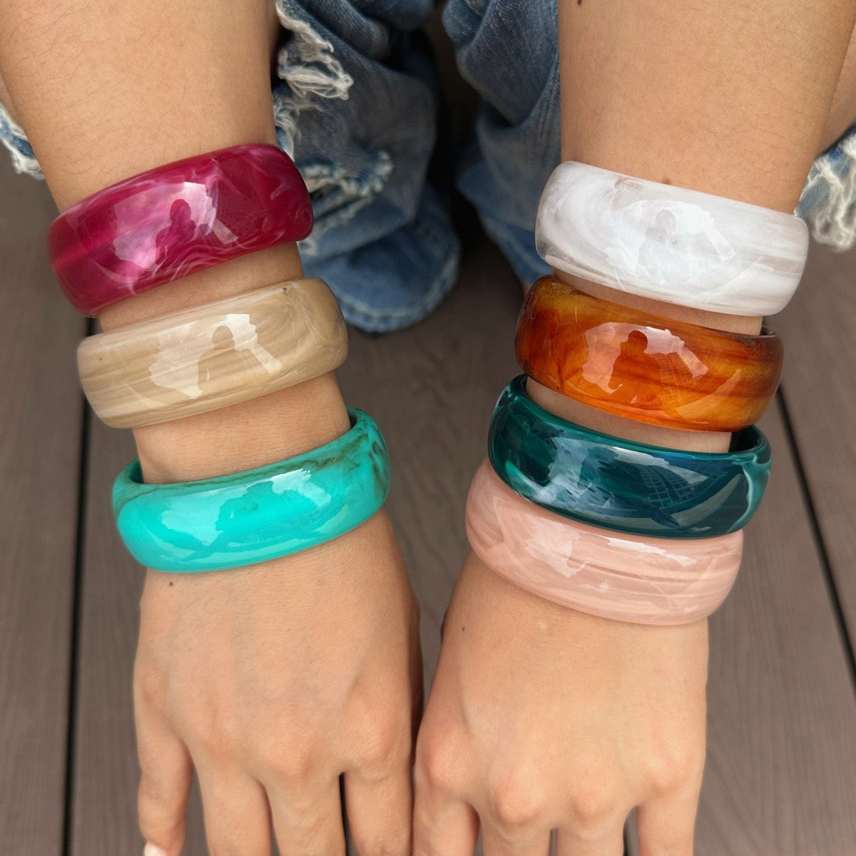 Gradient Geometric Acrylic Drip Oil Wide Bangle Bracelet