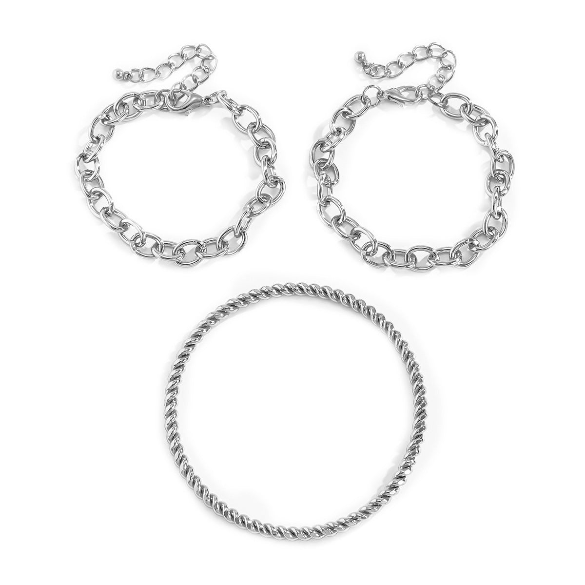 Set di bracciali geometrici minimalisti a croce con catena a maglie cave in metallo galvanizzato per donna