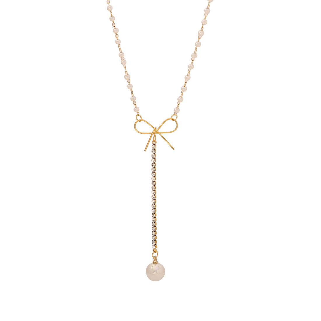 Fashion OL Style Double Layer Stainless Steel Necklace with Pearl Accents for Women