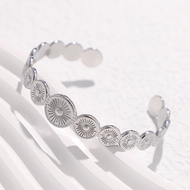Adjustable Titanium Steel Bracelet for Women with Geometric Line Design Electroplated Finish Statement Cuff
