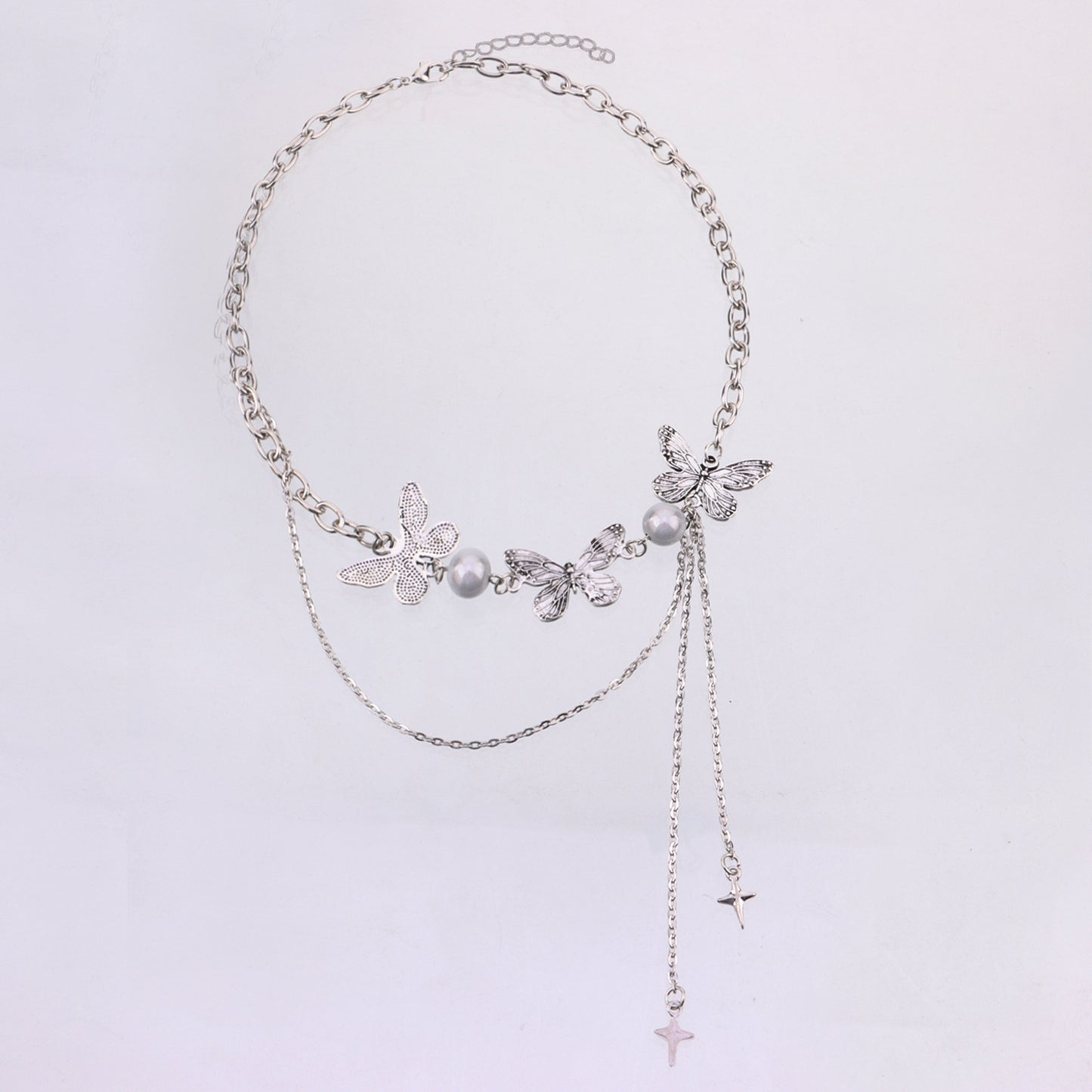Glow-in-the-Dark Pearl Butterfly Necklace for Women with Alloy Pendant and Plated Finish