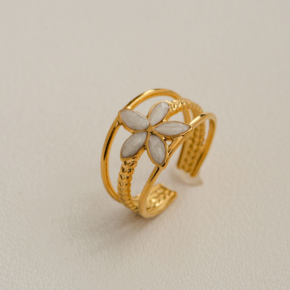 Anillo Minimalista de Acero de Titanio con Forma de Girasol, Bañado en Oro, Ajustable, para Mujer