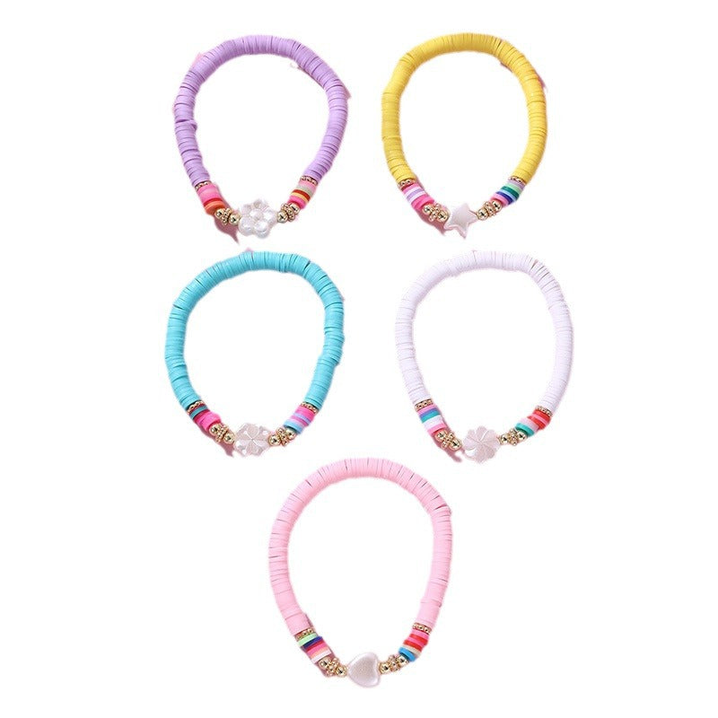 Set di braccialetti bohémien per bambini in argilla polimerica con ciondoli smaltati a forma di farfalla e stella, per bambine dai 6 ai 10 anni