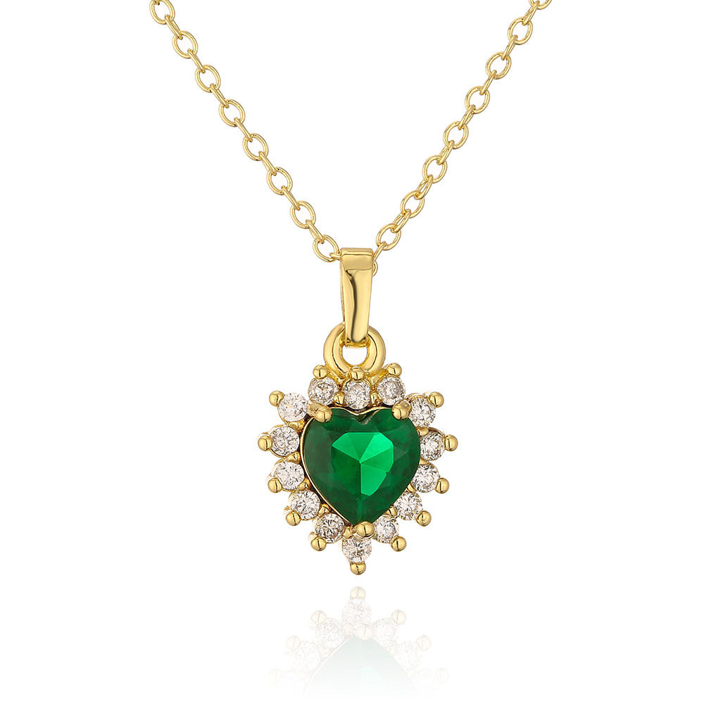 Luxury Geometric Heart Pendant Necklace 18K Gold Plated Copper Micro Paved Zircon Women