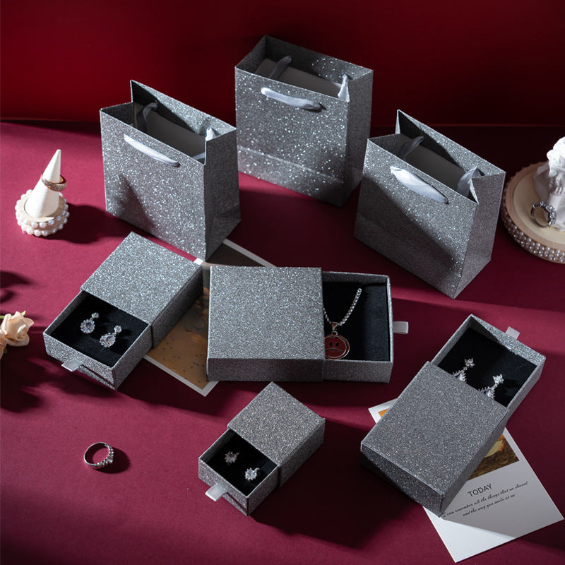Gold Glitter and Silver Glitter Jewelry Drawer Box for Earrings Rings Necklaces Gift Packaging