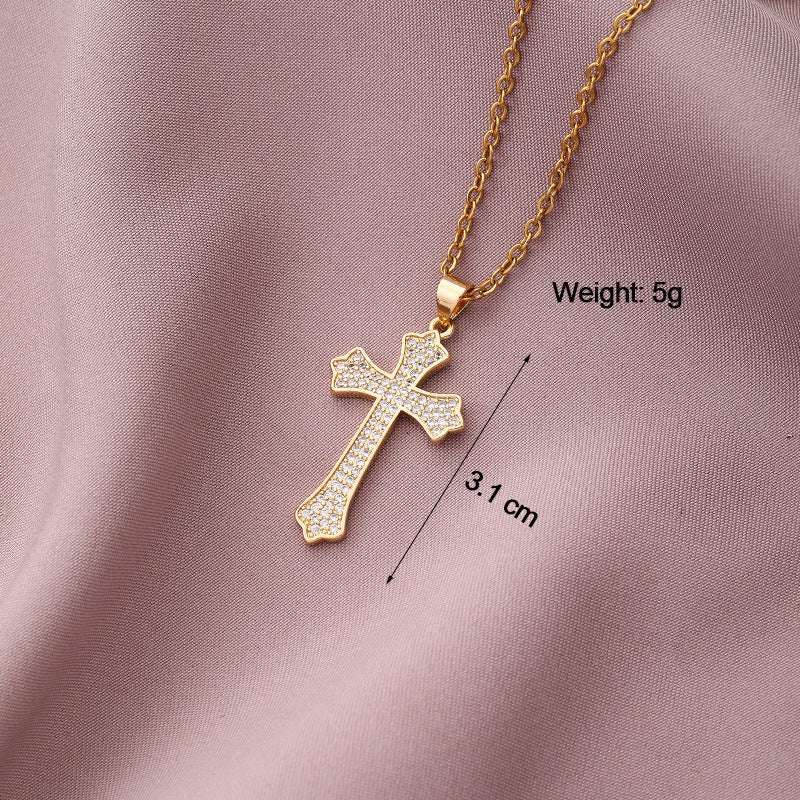 Collar Minimalista de Cobre con Colgante de Cruz e Incrustaciones de Pedrería en Cadena O para Uso Unisex