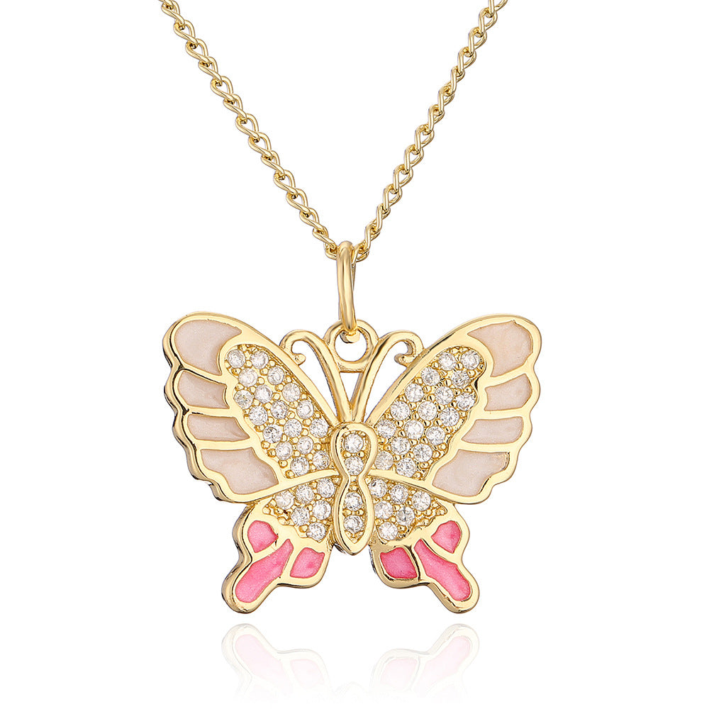 Minimalist Butterfly Pendant Necklace for Women in Copper with 18K Gold Plating and Enamel Finish Featuring Zircon Inlay