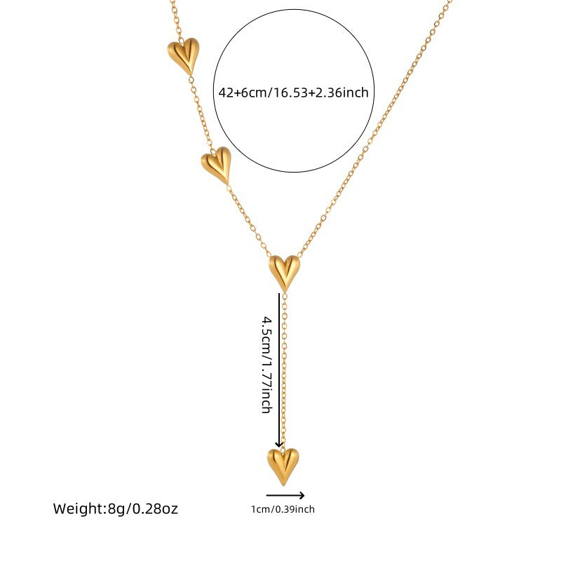 Gold Plated Stainless Steel Heart Charm Bracelet and Necklace Set for Women Fashionable Office Lady Commuting Jewelry