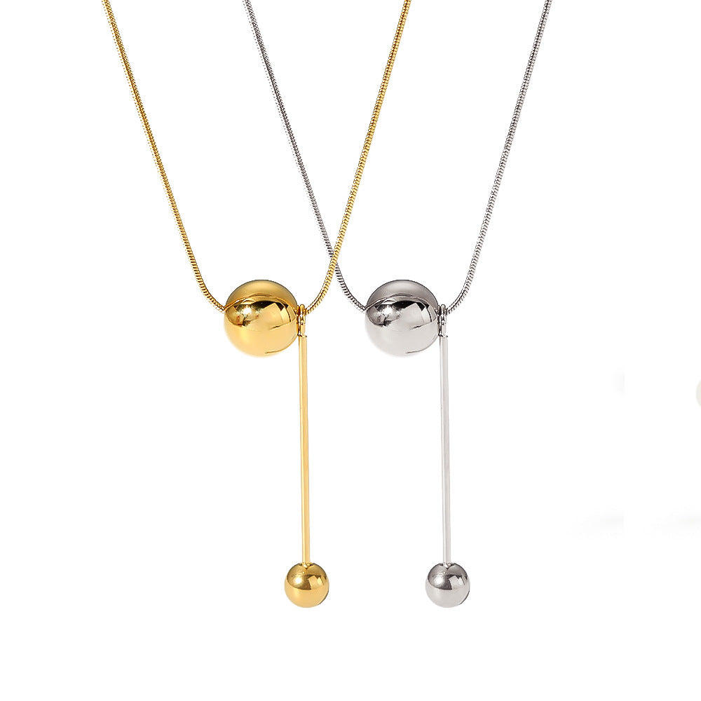 Collana con ciondolo sferico geometrico da donna in acciaio inossidabile con finitura in oro placcato a vuoto 18 carati e catena snake