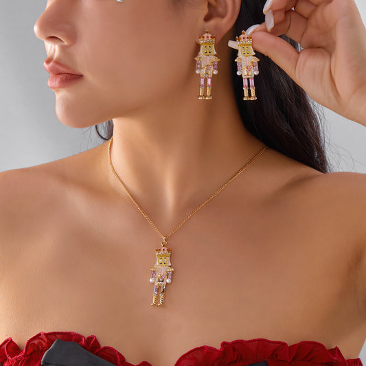 Pendientes con diseño de Soldado Cascanueces vintage para mujer en aleación con acabado esmaltado e incrustaciones de pedrería