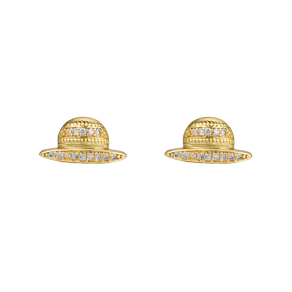 Geometric Triangle Star Moon Brass Cubic Zirconia Plated Stud Earrings for Women