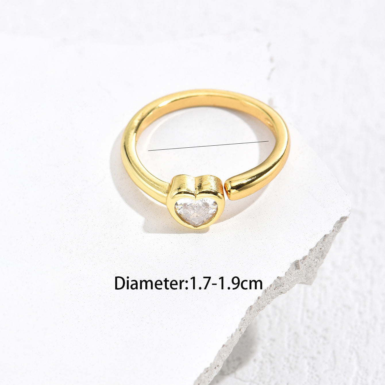 Minimalist Gold Plated Brass Heart Ring with Micro-inlay Cubic Zirconia for Women
