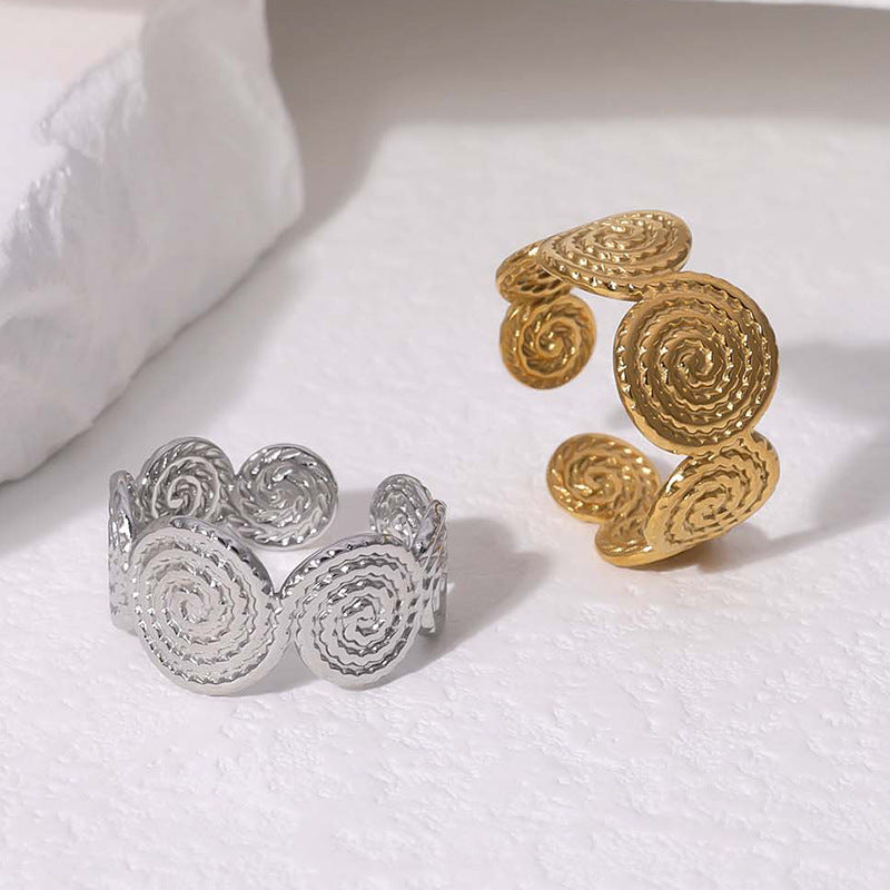 Vintage Geometric Open-Style Titanium Steel Ring for Women with Plated Finish, Non-Fading Stainless Steel Index Finger Band