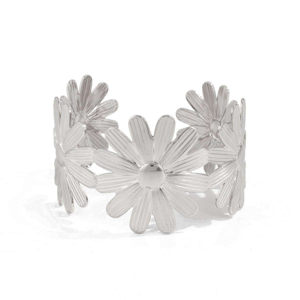 Luxury Elegant Floral Plated Iron Wide Cuff Bracelet for Women