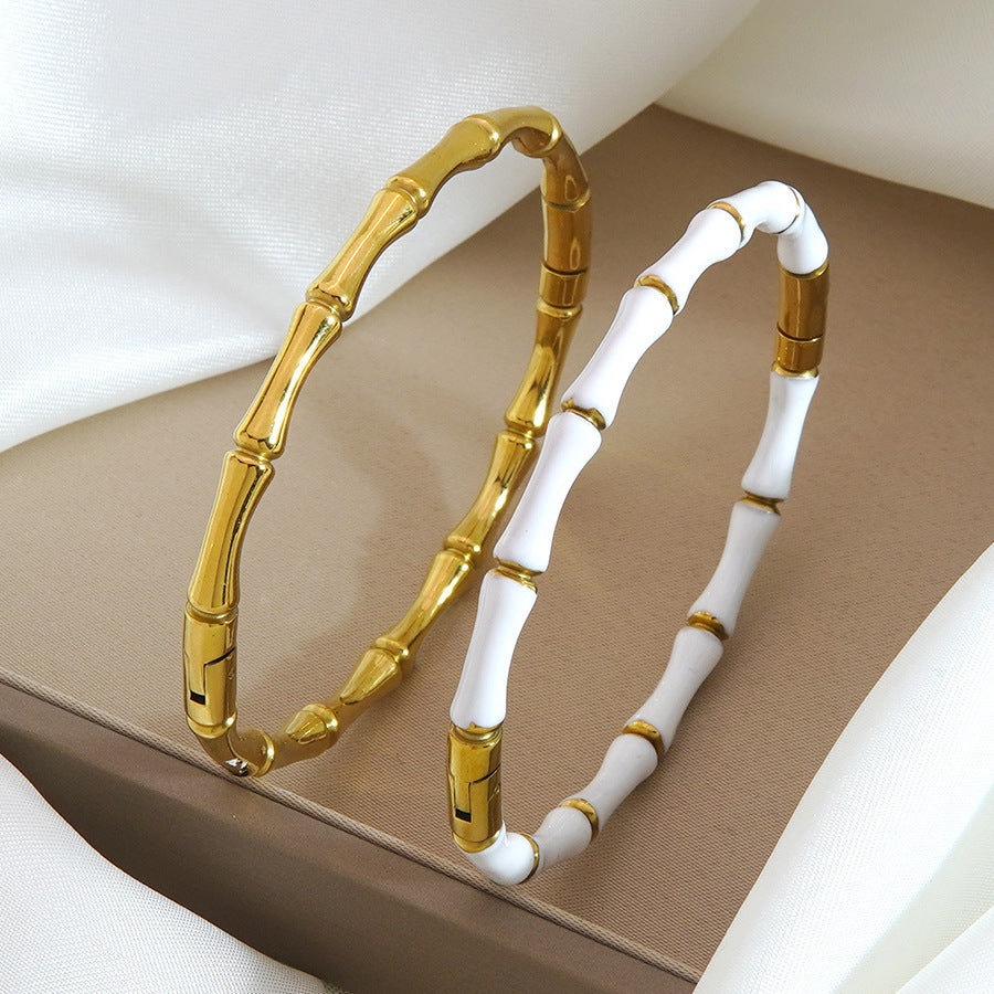 Fashion Casual Elegant Geometric Drip Oil PVD 18K Gold Stainless Steel Bamboo Bangle