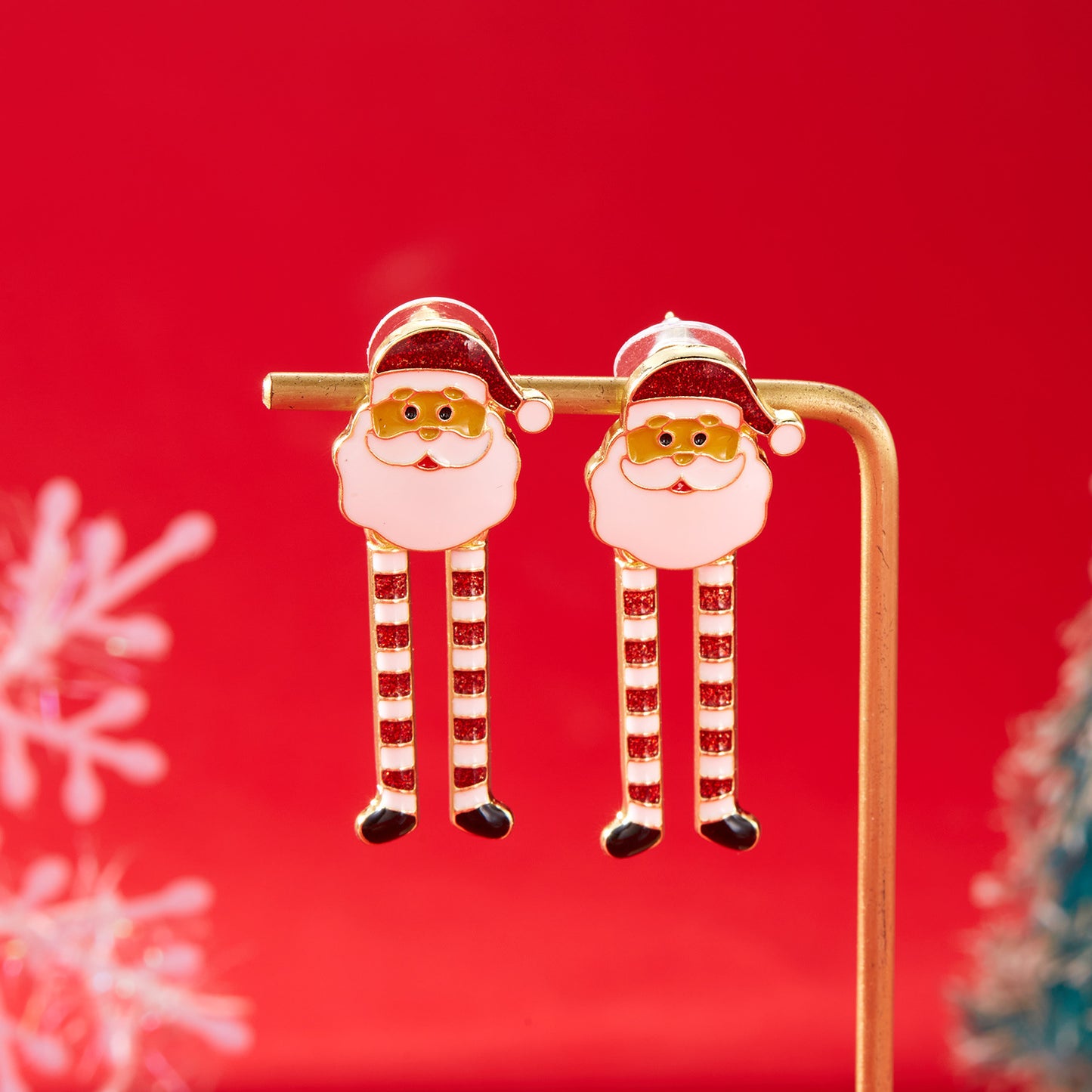 Whimsical Christmas Santa Claus Earrings for Women Alloy Studs with Enamel Finish Festive Holiday Jewelry