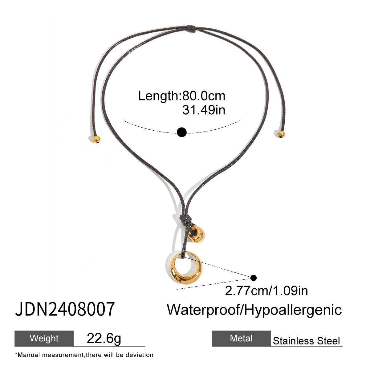 Collar de Acero de Titanio Geométrico Chapado para Mujer con Cordón Negro Cadena Ajustable para Clavícula