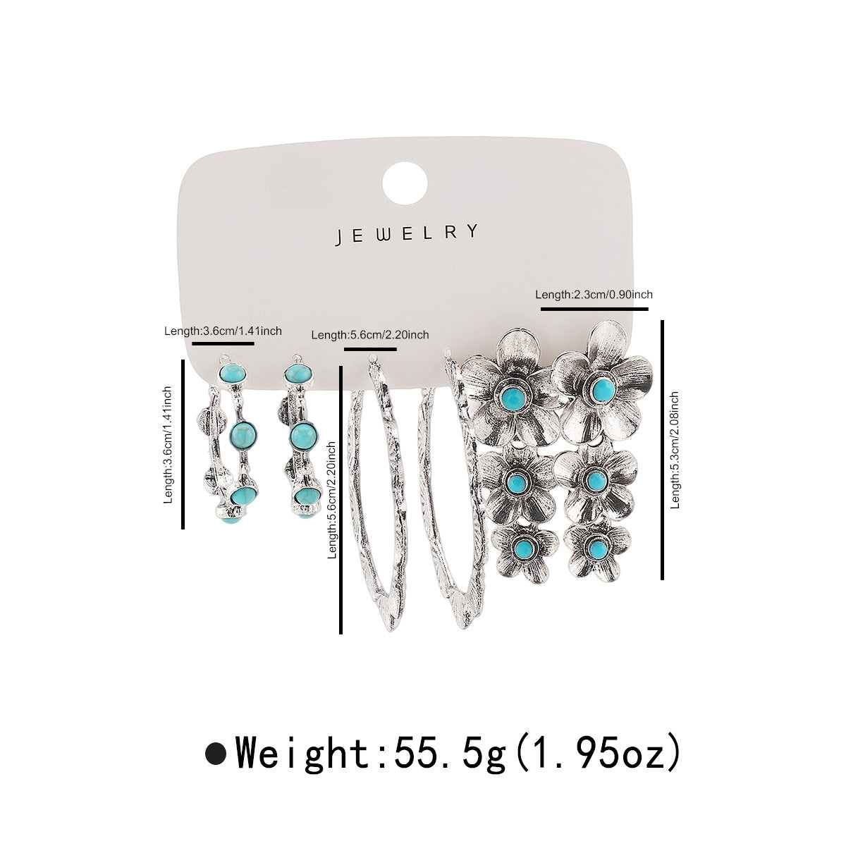 Pendientes Étnicos Vintage de Círculo Grande Geométrico Floral Turquesa con Incrustaciones y Acabado Chapado para Mujer