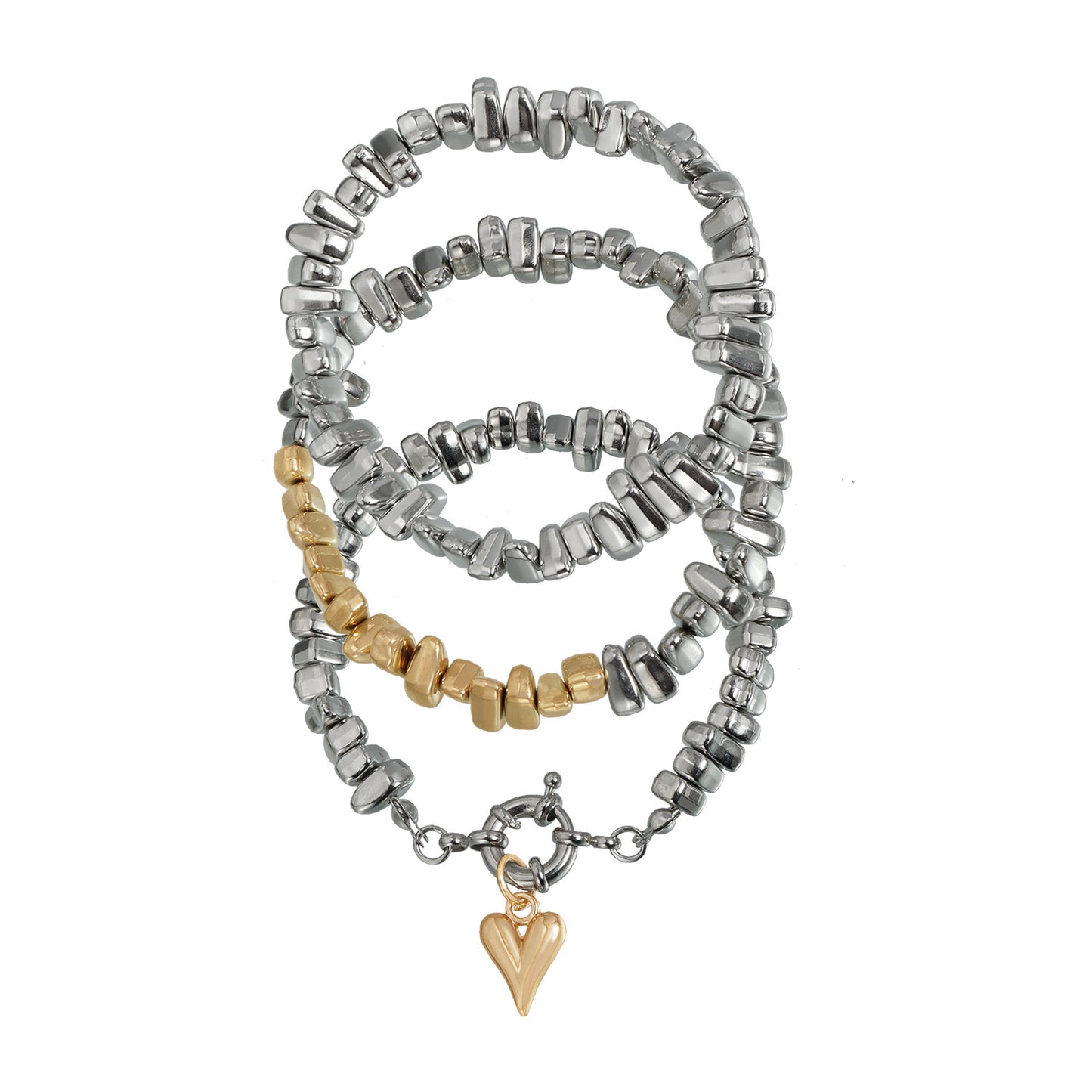 Geometric Heart Round Metal Resin Imitation Pearl Beaded Bracelet Plated
