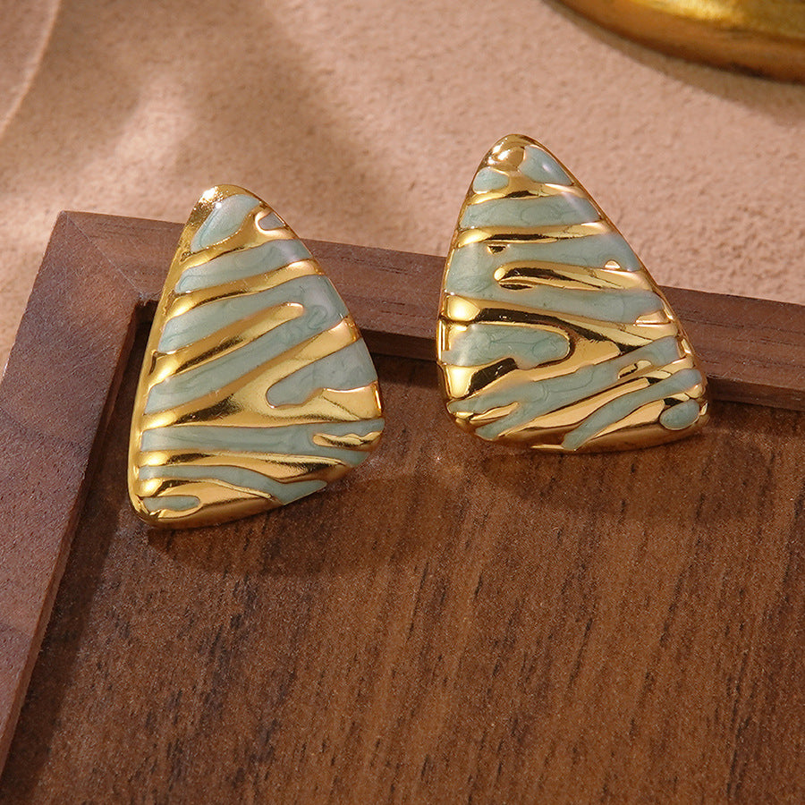 Elegant Drip Oil Triangle Geometric Stainless Steel Stud Earrings