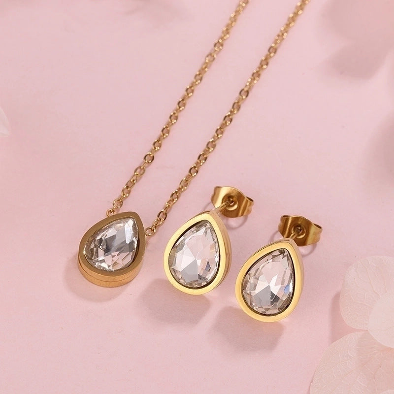 Set di orecchini e collana con ciondolo a goccia in acrilico a forma di cuore placcato in acciaio inossidabile, minimalista ed elegante, con catena a cavo