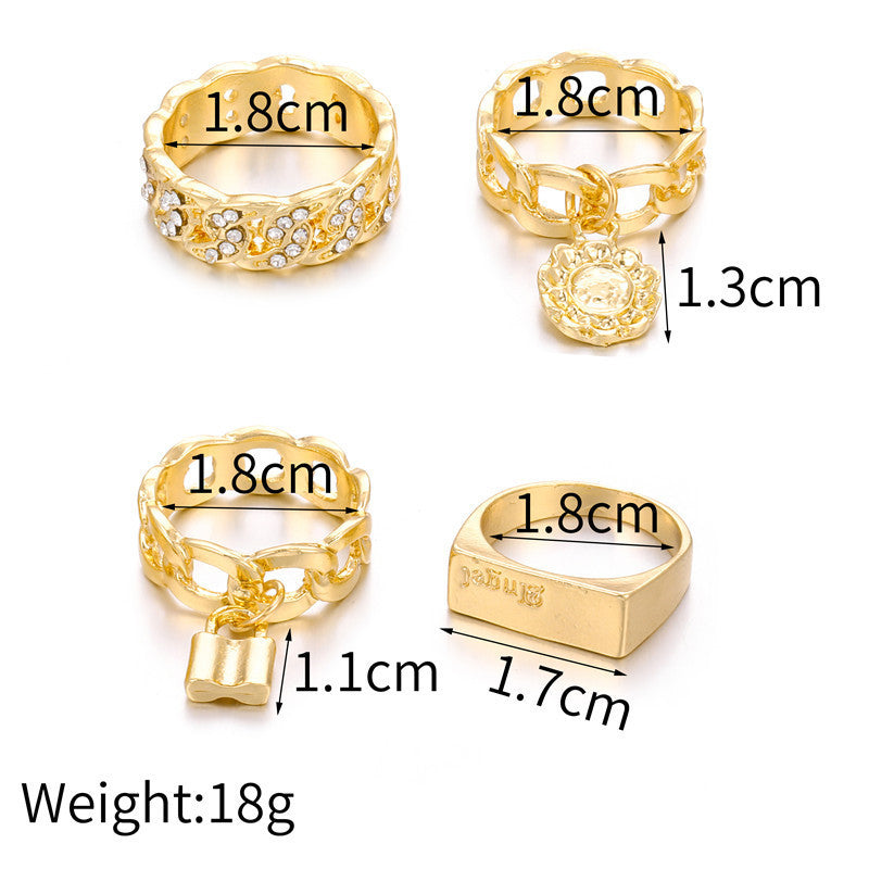 Minimalist Geometric Alloy Plated Ring with Rhinestone and Crystal Inlay for Unisex