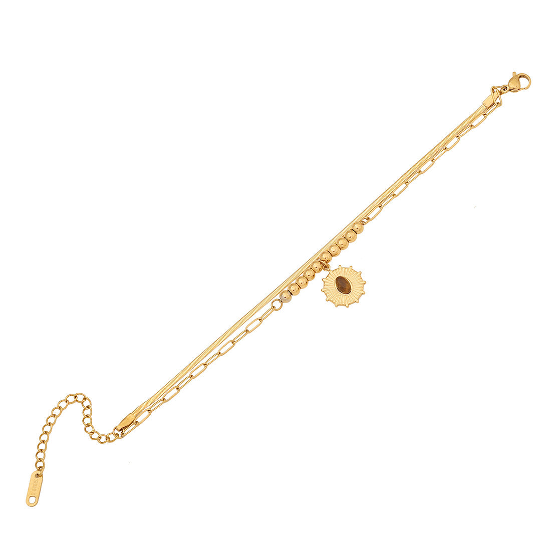 Retro Chic Geometric Stainless Steel Plated Bracelet with Round and Square Polka Dot Accents for Women