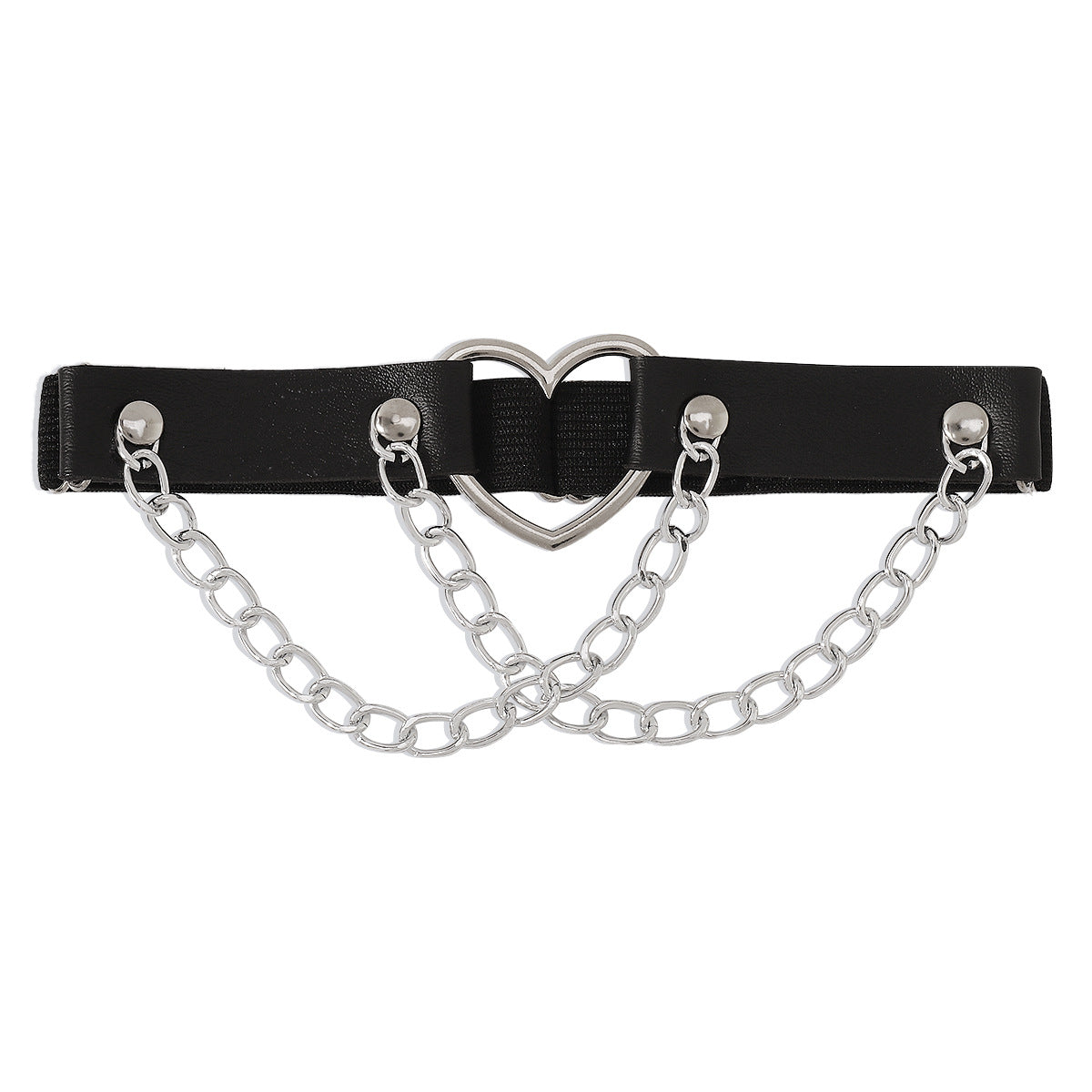 Cavigliera gotica scura oversize con polsino alla caviglia, ciondolo a cuore in pelle e rivetti geometrici, in pelle PU e lega di alluminio da donna
