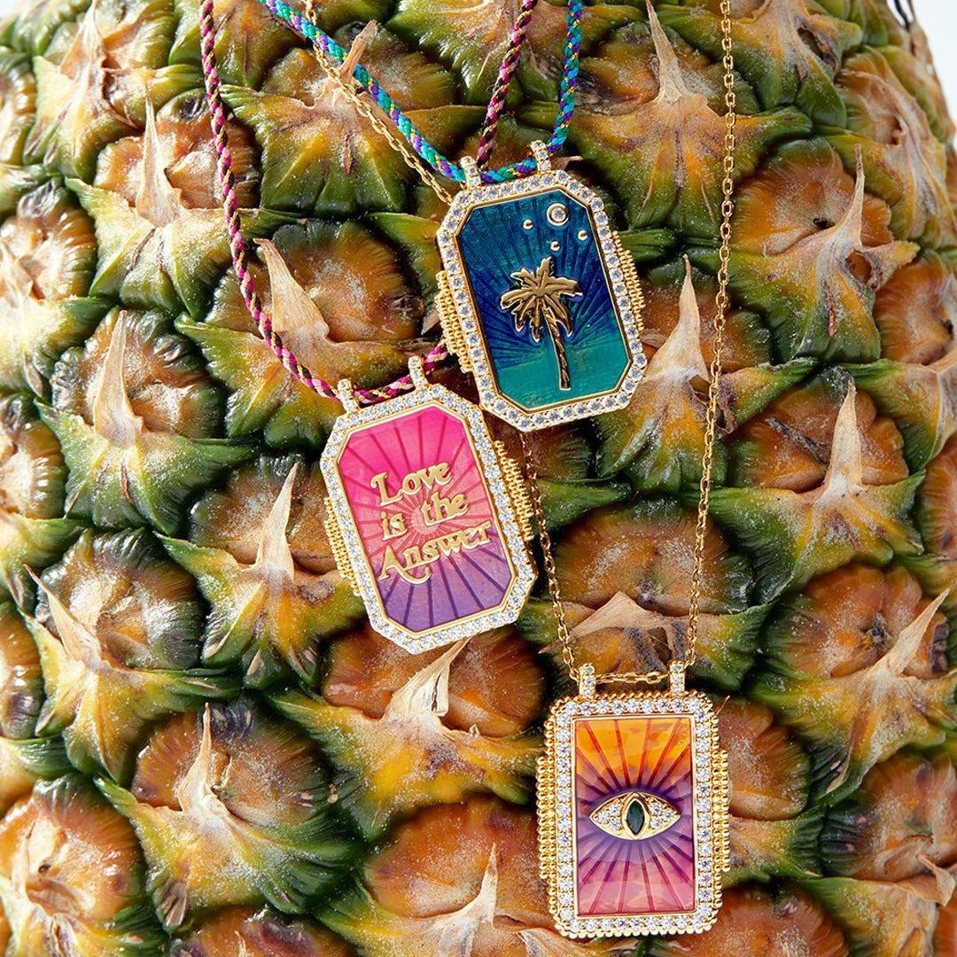 Vintage Geometric Tarot Pendant Necklace with Rhinestone Inlay and Gold Plated Copper Chain