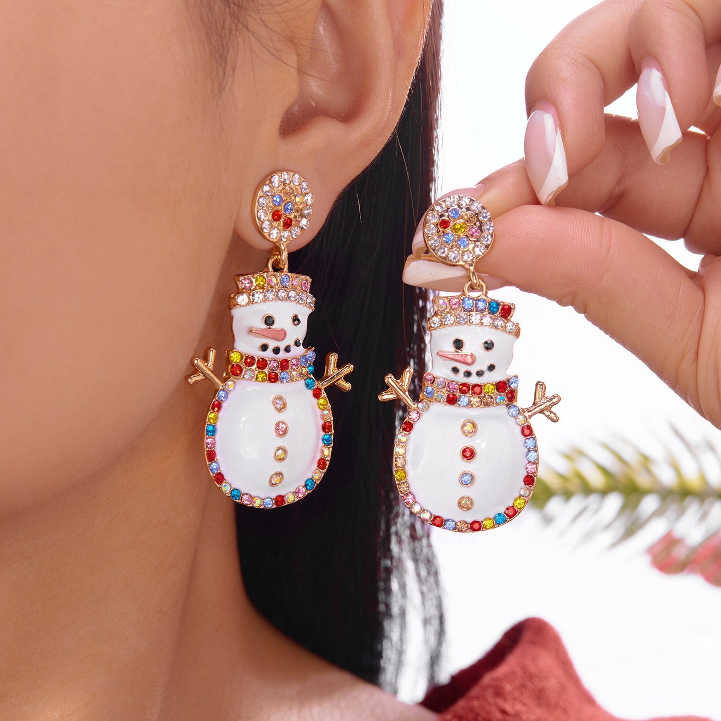 Pendientes colgantes temáticos navideños con diseño de copo de nieve, árbol, muñeco de nieve, bota de vaquero y borla de campana en aleación de zinc con acabado galvanizado para uso unisex