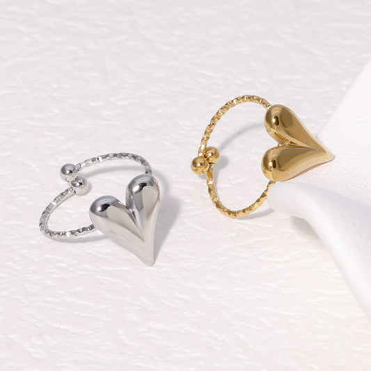 Anello da donna minimalista in acciaio inossidabile a cuore aperto placcato oro
