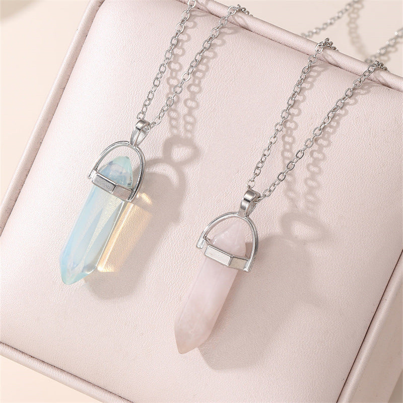 Set de Collar con Colgante de Prisma Hexagonal Minimalista Geométrico de Rombo Azul Rosa para Niños con Construcción de Aleación y Acabado de Esmalte