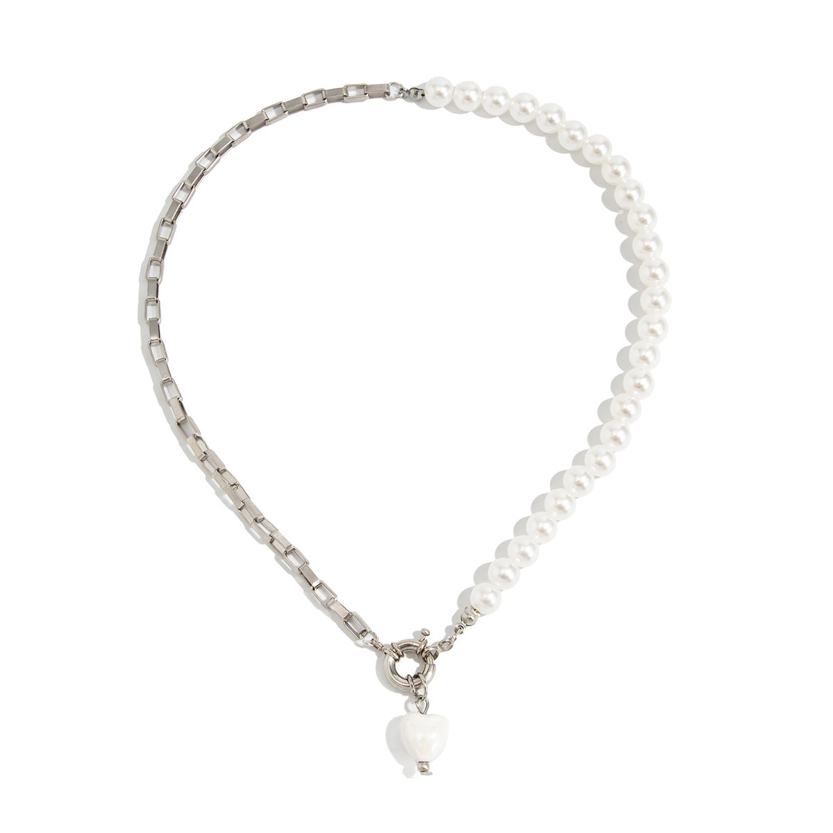 Minimalist Heart Alloy Pendant Necklace with Turquoise and Pearl Beads Plated Chain for Women