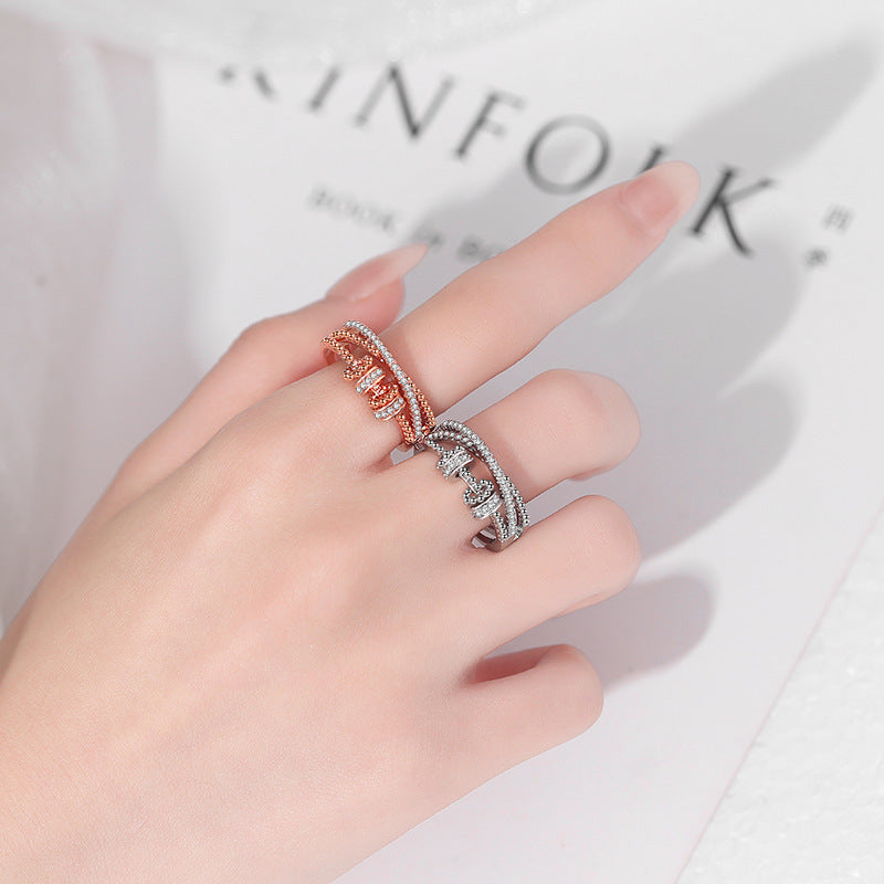 Elegant Geometric Brass Plated Ring with Cubic Zirconia Polka Dot Design Unisex Spinner Anxiety Ring