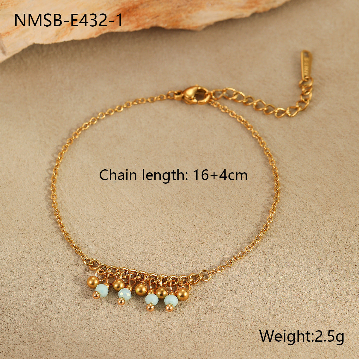 Fashionable Geometric Stainless Steel Plated Bracelet for Women with Colorful Natural Beads and Tassel Accents