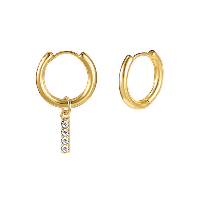 Minimalist Letter-Shaped Stainless Steel Pendant Earrings with 18K Gold Plating and Zircon Inlay