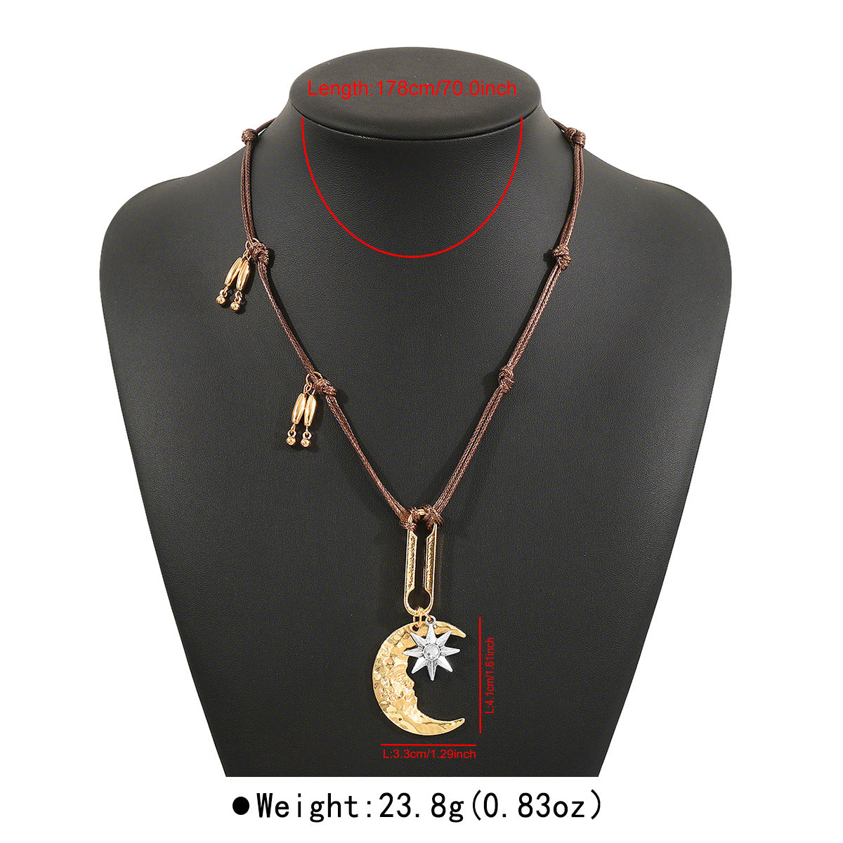 Collar largo bohemio de capas con colgante de luna y sol para mujer con colgante de aleación y acabado chapado