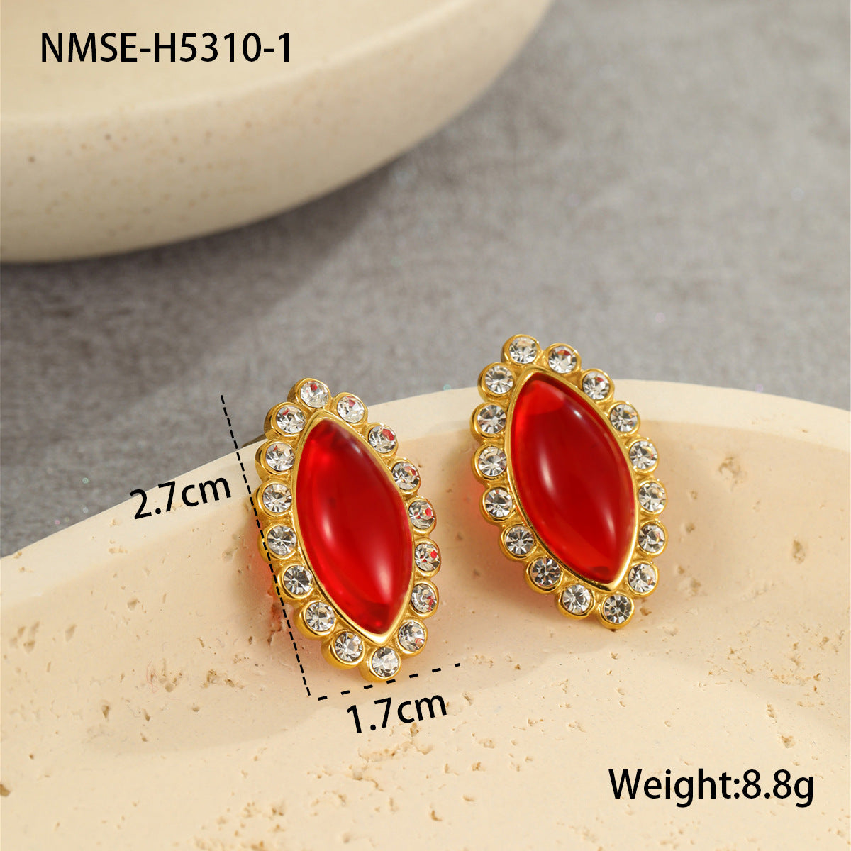 Vintage Geometric Stainless Steel Earrings with 18K Gold Plating and Agate-Inspired Design for Women