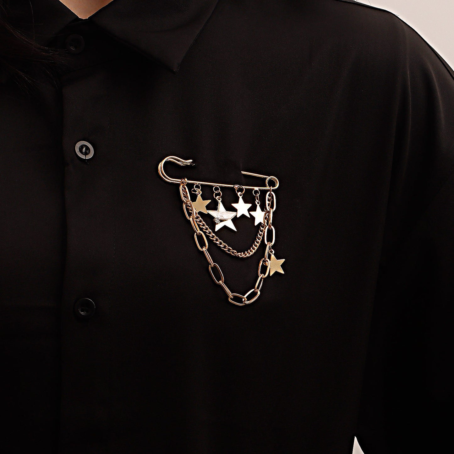 Punk Style Long Fringe Geometric Star Pendant Brooch for Women Alloy Plated Statement Jewelry