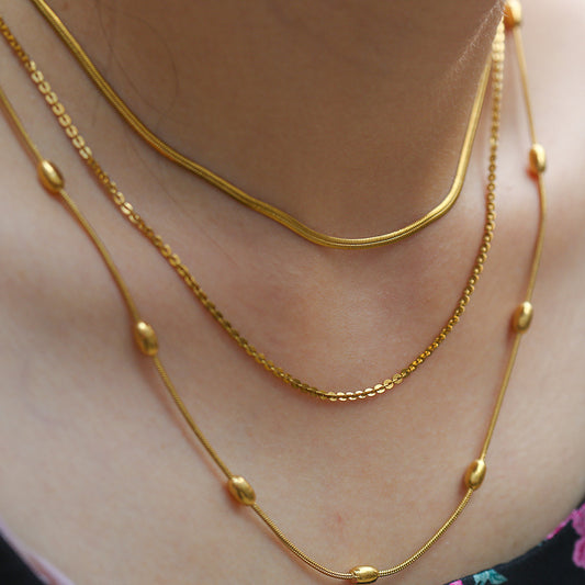 Minimalist Geometric Stainless Steel Triple Layer Snake Chain Necklace for Women with Plated Finish