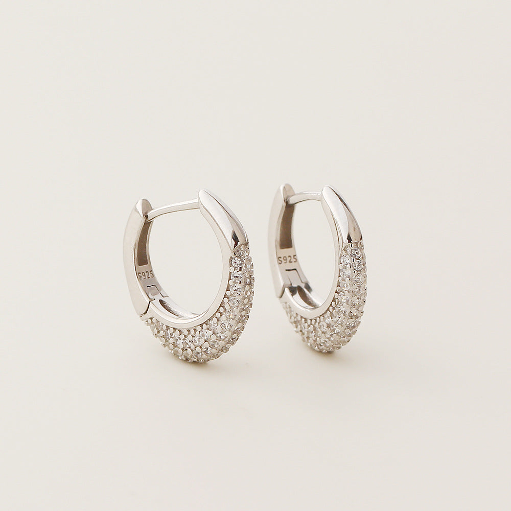Pendientes de tuerca minimalistas geométricos de plata de ley S925 con pedrería completa para mujer