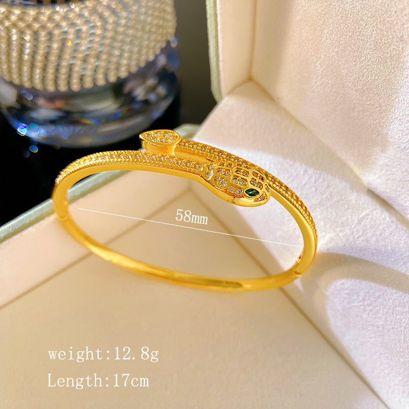 Vintage Snake Shape Cubic Zirconia Inlaid Titanium Steel Plated Snake Chain Bracelet