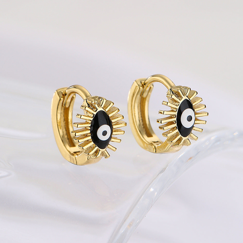 Fashion Geometric Evil Eye Enamel Drop Oil 18K Gold Plated Copper Mini Hoop Earrings for Women