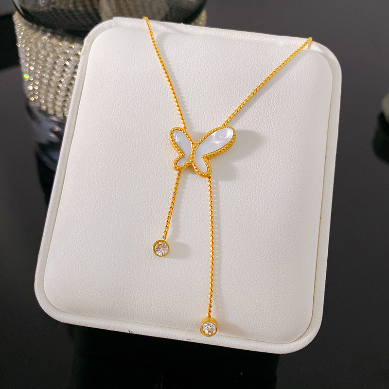 Minimalist Butterfly Titanium Steel Plated Necklace Unisex Casual Cable Chain