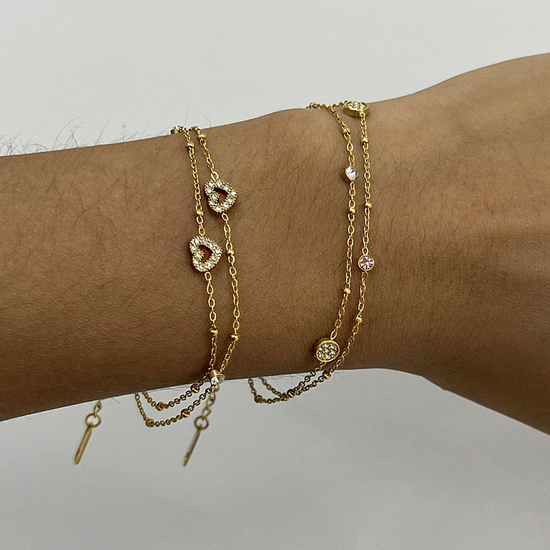 Pulsera geométrica de acero inoxidable chapado para mujer con detalles de pedrería Joyería de mano de lujo minimalista