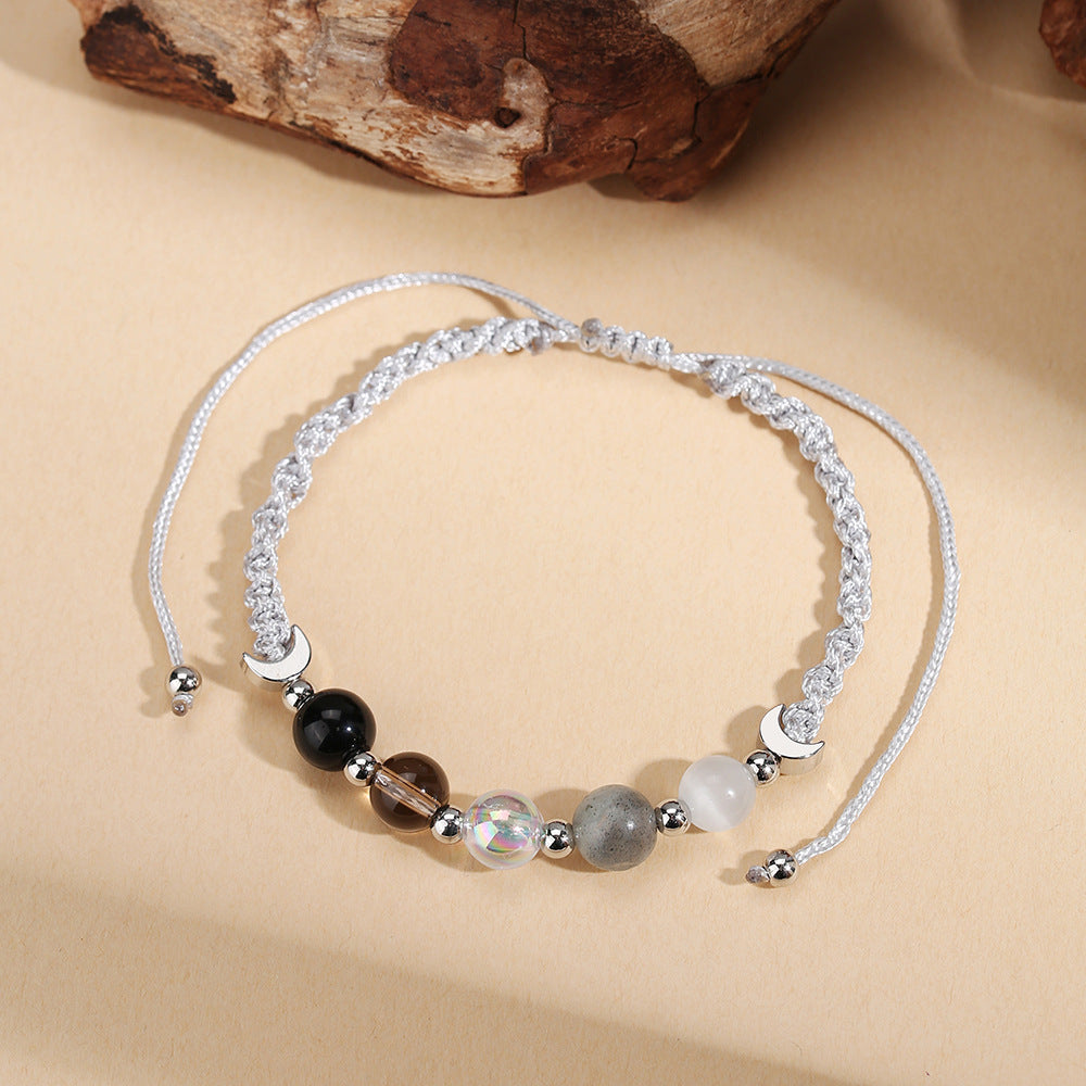 Minimalist Moon Cat's Eye Crystal Beaded Bracelet for Women